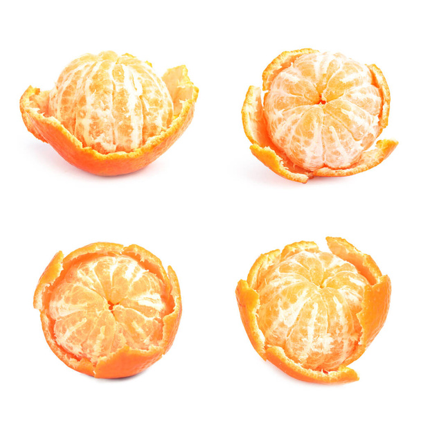 Set of fresh ripe tangerines on white background - 写真・画像