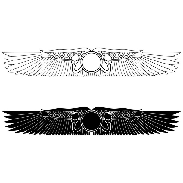 あなたのプロジェクトのための古代エジプトのシンボル翼のある太陽とベクトルモノクロアイコンセット - ベクター画像