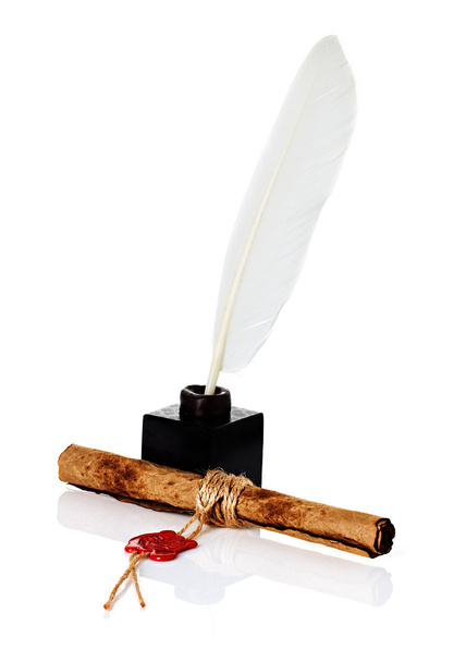 Scroll, inkwell and quill pen - Photo, Image