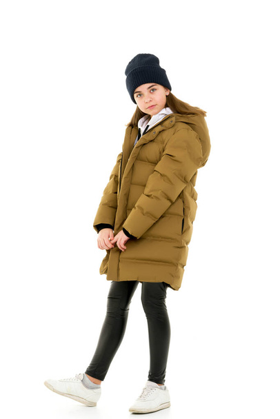 Beautiful little girl in a fashionable coat. - Фото, изображение