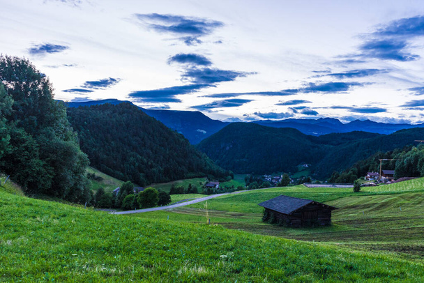 Olaszország, Alpe di Siusi, Seiser Alm with Sassolungo Langkofel Dolomite, egy buja zöld mező közelsége - Fotó, kép