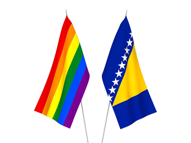 Bosnia ja Hertsegovina ja Rainbow gay pride liput - Valokuva, kuva
