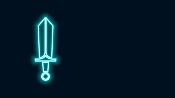 Brillante línea de neón Espada para el icono del juego aislado sobre fondo negro. Animación gráfica de vídeo 4K - Metraje, vídeo