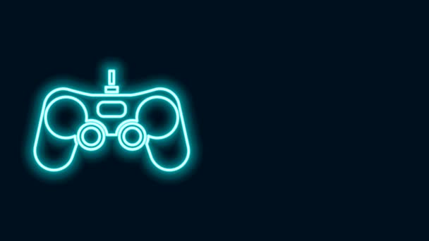Línea de neón brillante Icono de Gamepad aislado sobre fondo negro. Controlador de juego. Animación gráfica de vídeo 4K - Metraje, vídeo