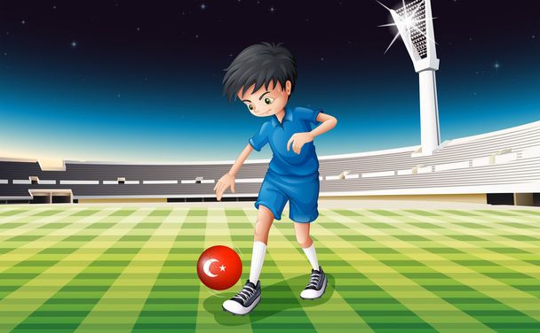 トルコのフラグとボールを蹴る少年 - ベクター画像