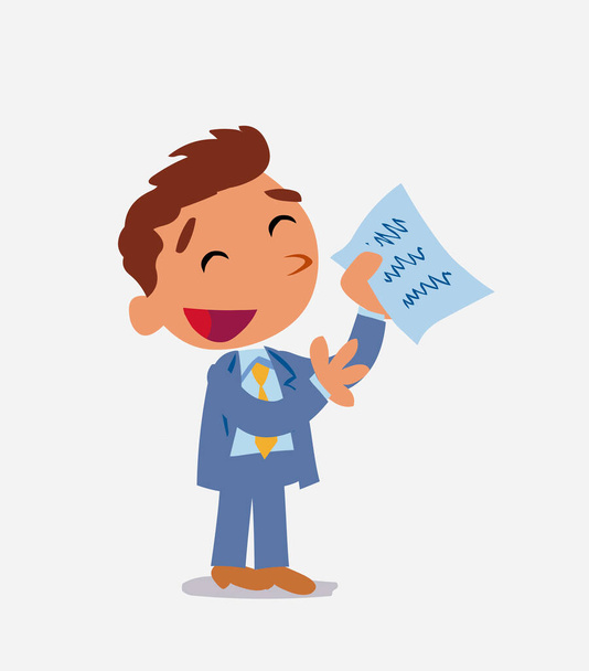 personagem cartoon feliz de empresário explicando algo com o documento na mão - Vetor, Imagem