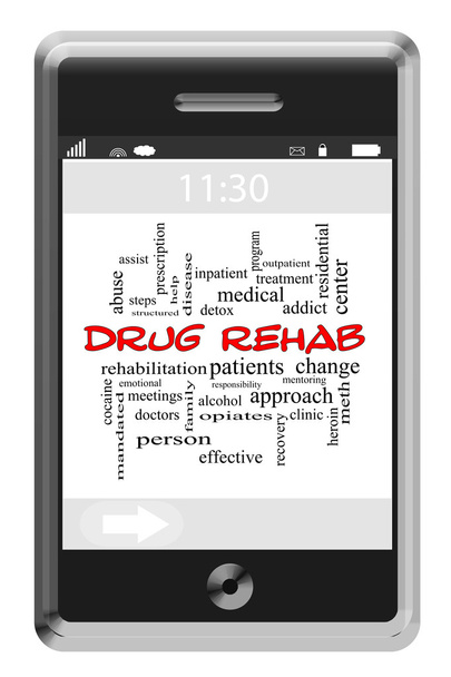 kábítószer rehab szó felhő fogalmát a touchscreen telefon - Fotó, kép