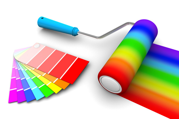 Cepillo y muestra del rodillo del arco iris
 - Foto, imagen