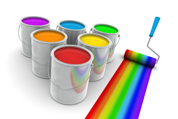 Pintura de cores arco-íris e escova de rolo
 - Foto, Imagem