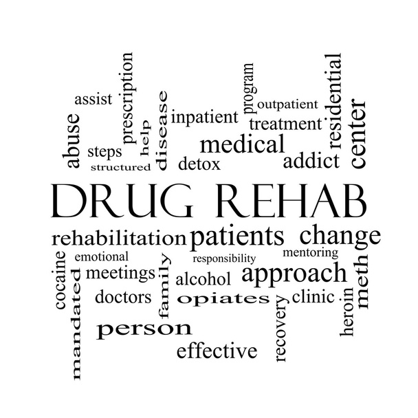Drug Rehab Word Cloud Concept en noir et blanc
 - Photo, image