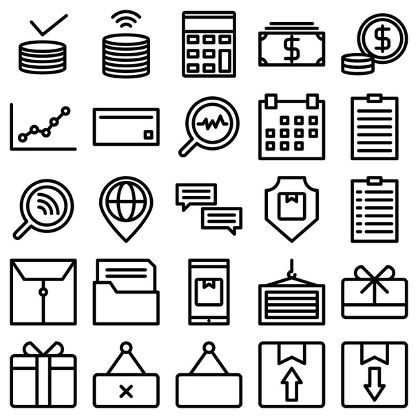 vector illustration of 16 black and white icons of cash and credit card, stock market, business and finance - ベクター画像