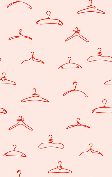 Shop outlet boutique design. Retail hangers seamless illustration, repeat handmade pattern, discount craft wrapping paper, branding elements, fashion consumer art in red pink female colors - Vector, Image