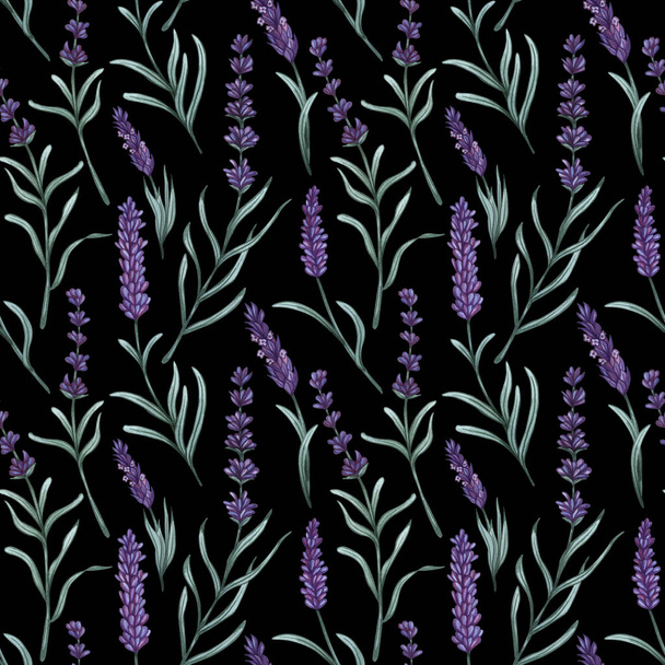 Watercolor lavender seamless pattern. Hand drawn floral background. - Foto, imagen