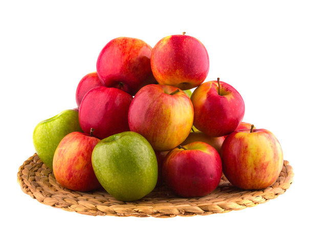Manzanas sobre soporte de madera
 - Foto, imagen