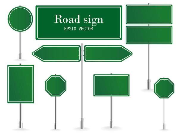 Placa de sinalização de direção, sinais de destino rodoviário, placas de sinalização de rua e ponteiro de sinalização de direção verde. ilustração vetorial - Vetor, Imagem