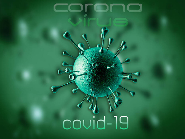 Collage of Flu COVID-19 virus cells in blood under the microscope. CoronaviruCollage of Flu COVID-19 virus cells in blood under the microscope. Coronavirus Covid-19 word background . Medical concepts Covid-19 word background . Medical concept - Photo, Image