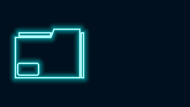 Świecąca neonowa linia Ikona folderu dokumentu odizolowana na czarnym tle. Rachunkowy symbol segregatora. Zarządzanie księgowością. 4K Animacja graficzna ruchu wideo - Materiał filmowy, wideo