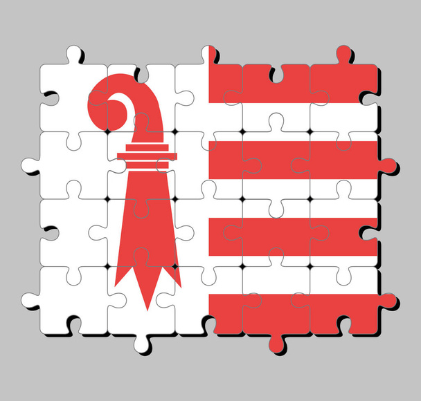 Παζλ του Τζίγκσο με τη σημαία του Τζούρα. Το καντόνι της Ελβετικής Συνομοσπονδίας. Έννοια της εκπλήρωσης ή τελειότητας. - Διάνυσμα, εικόνα