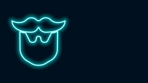 Ligne lumineuse au néon Icône moustache et barbe isolée sur fond noir. Symbole du coiffeur. Coiffure faciale. Animation graphique de mouvement vidéo 4K - Séquence, vidéo