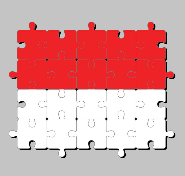 Skládačka indonéské vlajky v horizontální dvoubarevné barvě červené a bílé. Koncept naplnění nebo dokonalosti. - Vektor, obrázek
