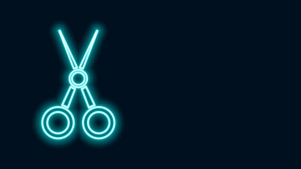 Linea fluorescente al neon Forbici icona parrucchiere isolata su sfondo nero. Parrucchiere, salone di moda e segno barbiere. Simbolo del barbiere. Animazione grafica 4K Video motion - Filmati, video