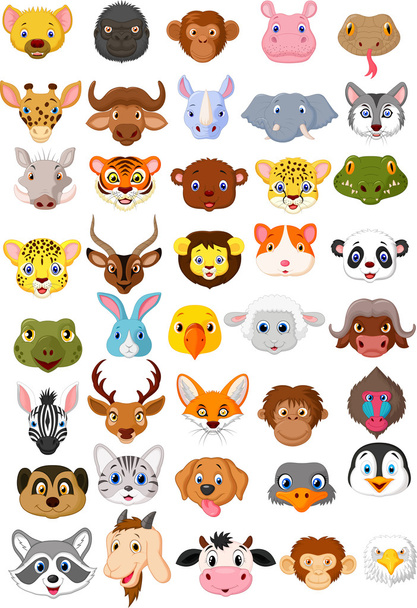 Conjunto de coleção de cabeça de animal dos desenhos animados
 - Vetor, Imagem