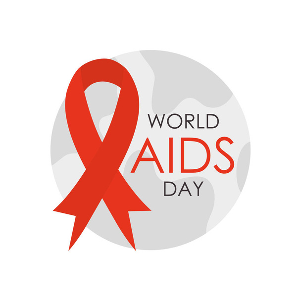 world aids day design with red ribbon and gray earth planet icon, flat style - Vector, Image