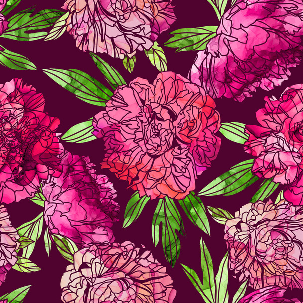 Lush peonies,alcohol ink texture, seamless pattern - Vector, imagen