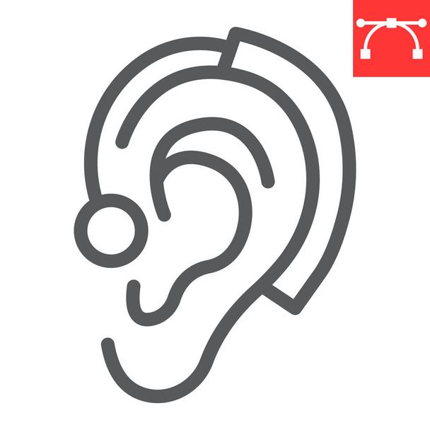 Icono de línea de audífonos, discapacidad y sordera, gráficos vectoriales de signos de oído, ícono lineal de carrera editable, eps 10. - Vector, Imagen