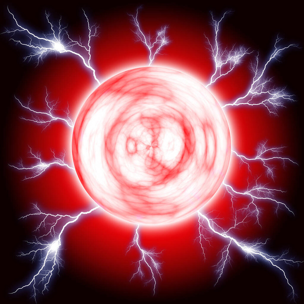 Big red fireball with lightnings - Φωτογραφία, εικόνα
