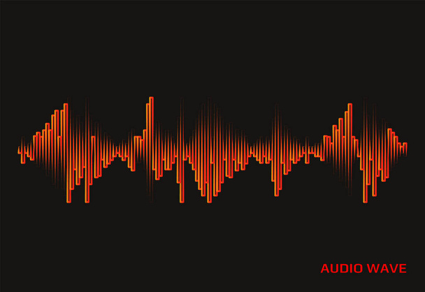 Rode puls muziekspeler logo op zwarte achtergrond. Vector Geluidsgolf Illustratie. Ontwerp equalizer element - Vector, afbeelding