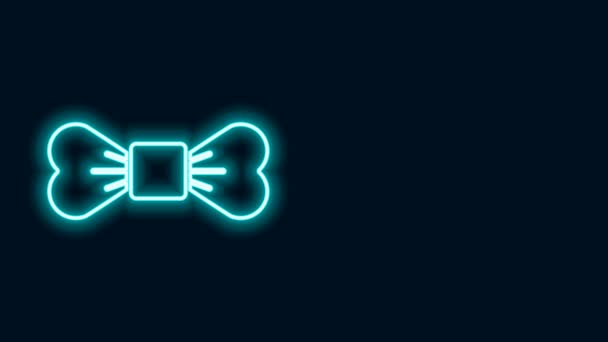 Ligne lumineuse néon Icône de nœud papillon isolé sur fond noir. Animation graphique de mouvement vidéo 4K - Séquence, vidéo