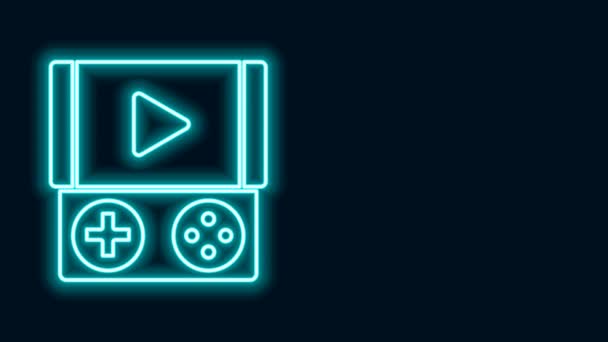 Świecąca neonowa linia Przenośna ikona konsoli gier wideo odizolowana na czarnym tle. Znak Gamepada. Koncepcja gry. 4K Animacja graficzna ruchu wideo - Materiał filmowy, wideo