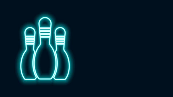 Glowing neon line Bowling pin icon isolated on black background. 4K Video motion graphic animation - Footage, Video