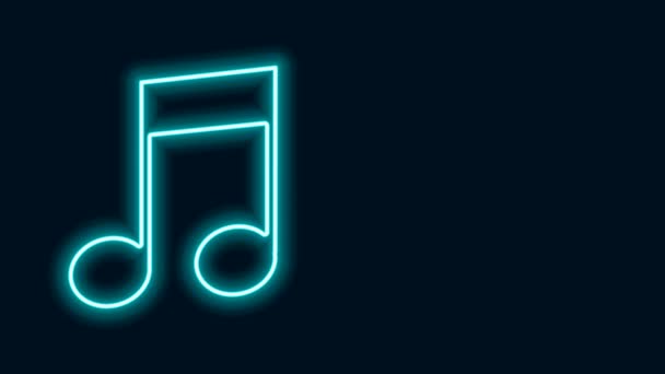 Светящаяся неоновая линия Музыкальная нота, тоновая иконка на черном фоне. Видеографическая анимация 4K - Кадры, видео