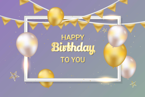 Happy birthday background with golden balloons and frame. Vector - Vector, Image