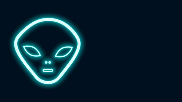 Ligne lumineuse néon icône extraterrestre isolé sur fond noir. Visage extraterrestre extraterrestre ou symbole de tête. Animation graphique de mouvement vidéo 4K - Séquence, vidéo