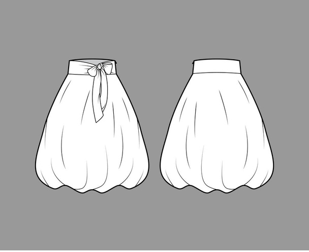 Skirt balloon technical fashion illustration with bow, below-the-knee length silhouette, wide stretch waistband.  - Vector, Image