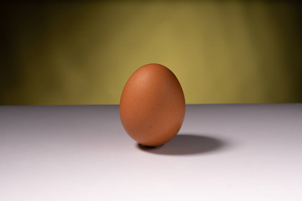 egg standing on the table, illuminated by a spotlight from above in different colors - Photo, image