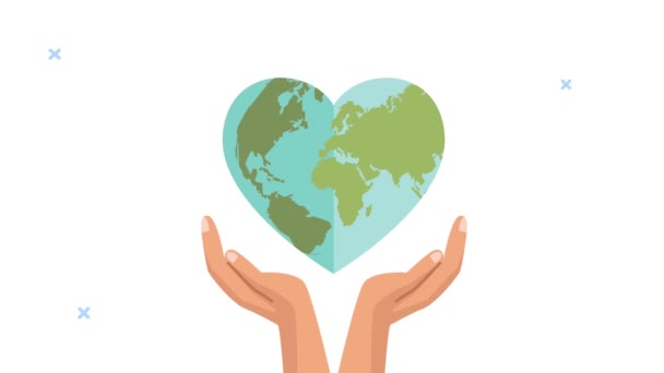 Dünya kalp günü animasyonu Ellerle toprağı kalp şeklinde kaldırır - Video, Çekim