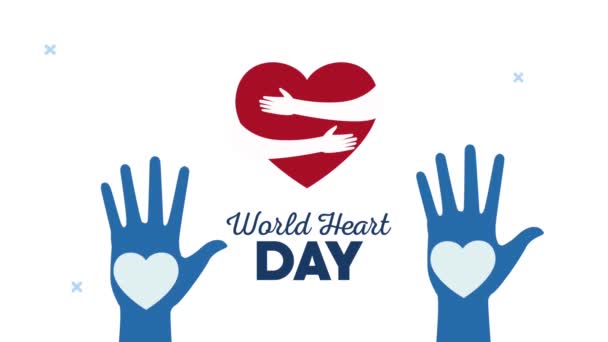 Dünya Kalp Günü, ellerinde kalplerle animasyon. - Video, Çekim