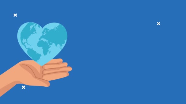 Dünya kalp günü animasyonu Elle kaldırma ile Toprak kalp şekli - Video, Çekim
