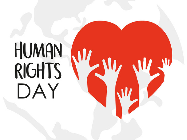 design de direitos humanos com coração vermelho e mãos para cima - Vetor, Imagem