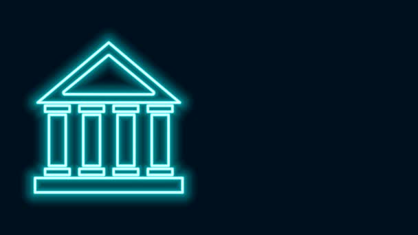 Linha de néon brilhante ícone edifício do tribunal isolado no fundo preto. Banco de construção ou museu. Animação gráfica em movimento de vídeo 4K - Filmagem, Vídeo