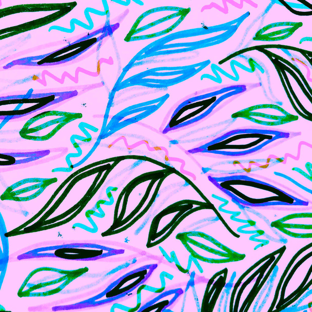 Zwart Bloemenpatroon. Blauwe acryl Canva. Pink Beauty Presentatie. Natuur Template. Groene Retro afdruk. Geborsteld textiel achtergrond. Azure Abstracte Wallpaper. - Foto, afbeelding