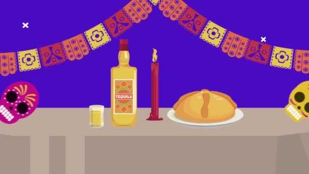 dia de los muertos γιορτή με τεκίλα και γλυκιά πίτα - Πλάνα, βίντεο