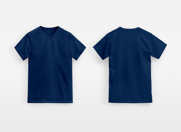 Blue Basic V-Neck T-Shirt Man χωρίς στάμπα σε λευκό φόντο - Φωτογραφία, εικόνα