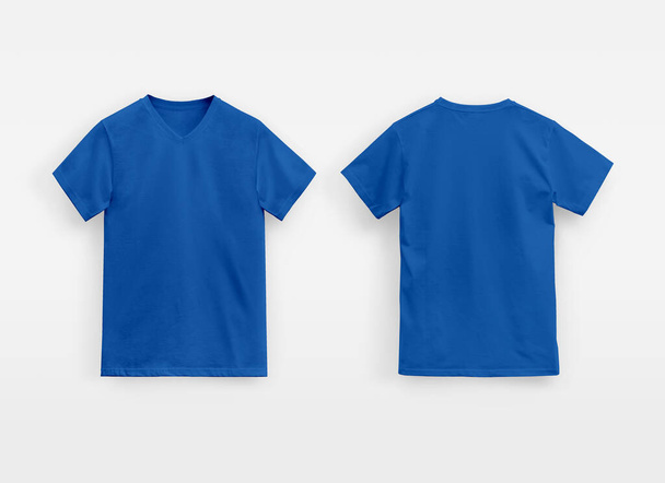 T-shirt col V bleu pour homme sans marque sur fond blanc - Photo, image