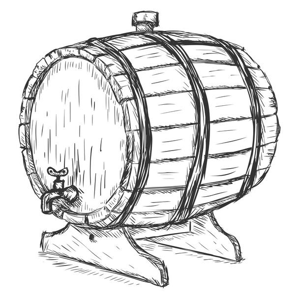 Vector Sketch Illustration - barril de vinho de madeira com torneira
 - Vetor, Imagem