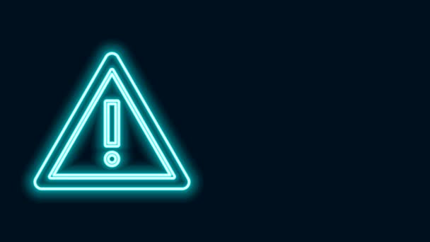 Zářící neonová čára vykřičník v trojúhelníku ikona izolované na černém pozadí. Varovné znamení nebezpečí, opatrné, pozorné, varovné znamení nebezpečí. Grafická animace pohybu videa 4K - Záběry, video